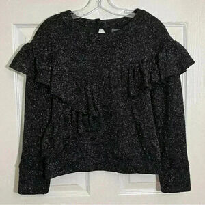 ANTHROPOLOGIE EVA FRANCO Black Sparkle Ruffle Long sleeve women Sweater | size S